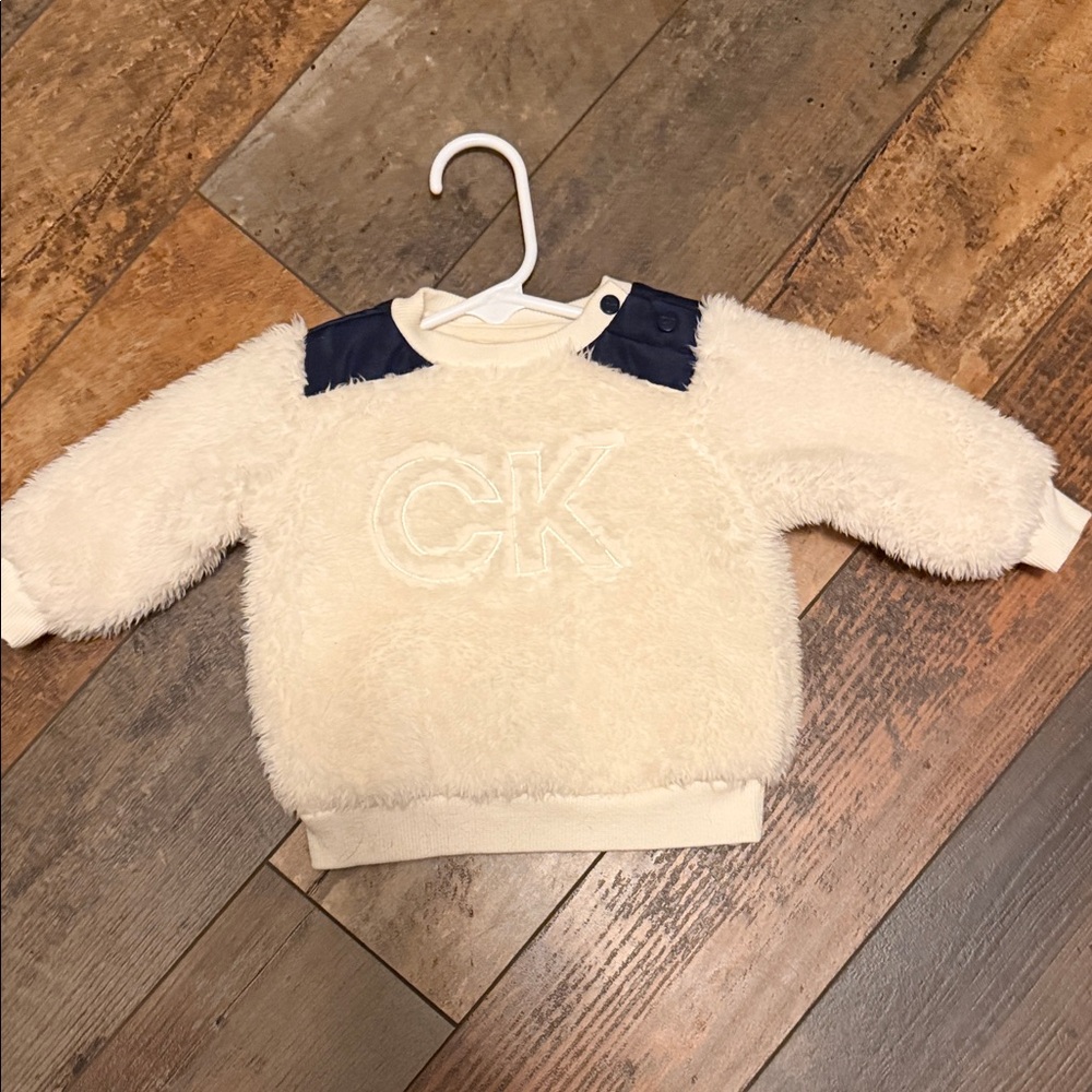 Calvin Klein Kids Fuzzy Cream and Navy Sweatshirt